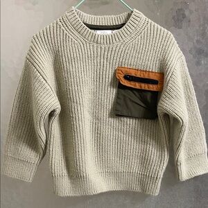 Zara Baby Boy Beige Knit Sweater Brown Olive Pocket Sz 18/24M Winter